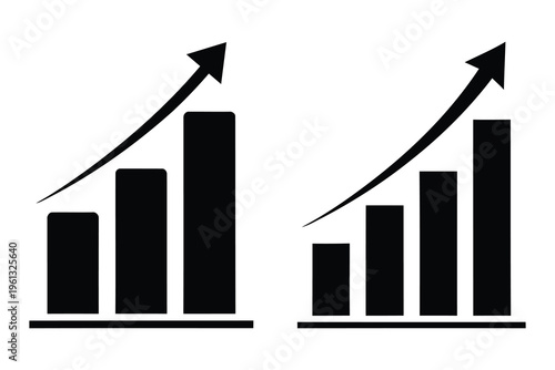 Two black bar graphs with upward trend arrows on white background