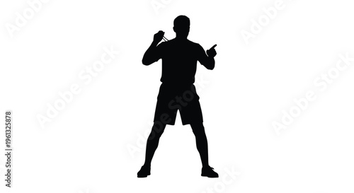 A man gesturing and pointing captured in a striking black silhouette