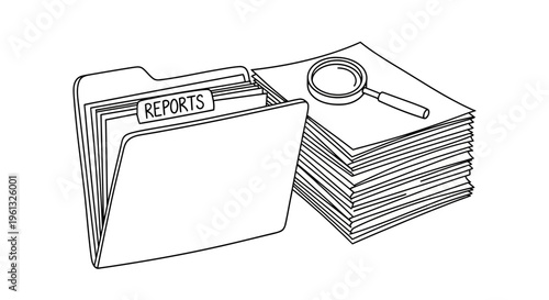 A stack of reports and a folder.