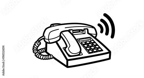 A black and white illustration of a ringing telephone.