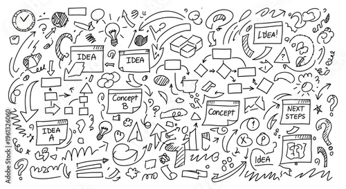 A collection of various doodle icons and symbols.