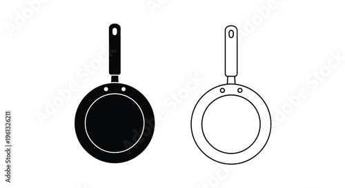 Two frying pans one solid and one outlined in contrasting styles silhouette