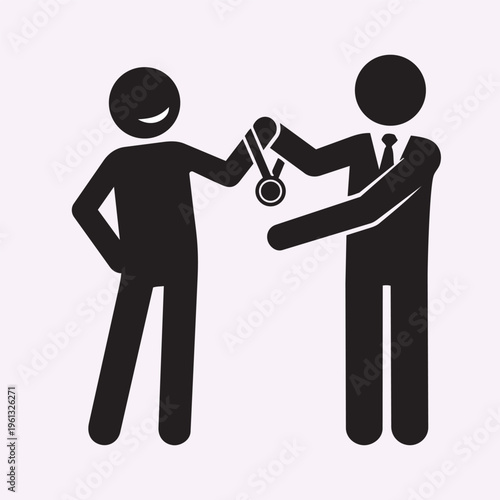 Stick Figure Secretly Taking Credit Ethics Concept Corporate Misconduct Minimal Black Vector Illustration