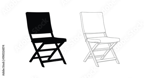 Two folding chairs one black and one white shown as a silhouette