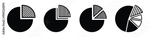 Four black pie charts with various striped patterns