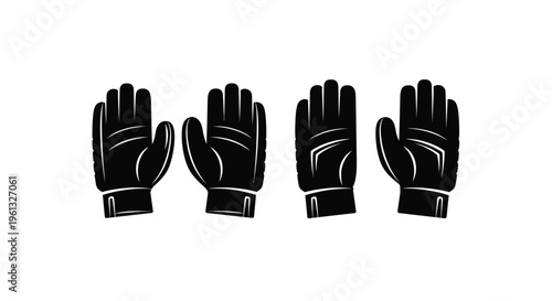 Four black gloves displayed in various hand positions a striking silhouette