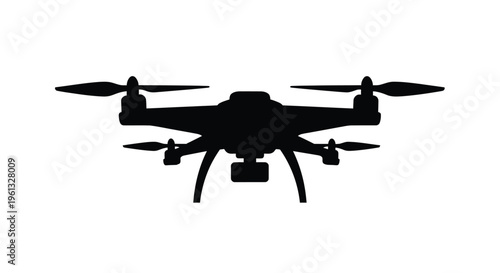 Black drone with four rotors displayed as a striking silhouette