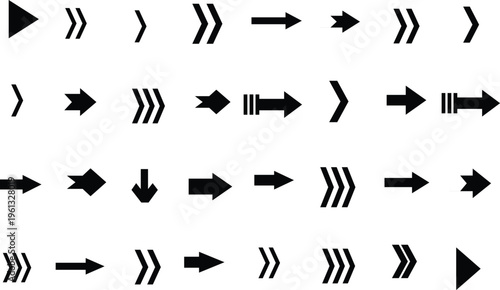 A collection of various black arrow symbols and pointer icons on a clean white background