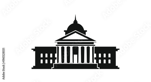 Classic capitol building facade in stark black silhouette