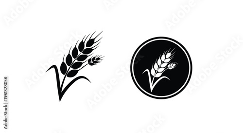 Wheat stalks and circular emblem design in black a striking silhouette
