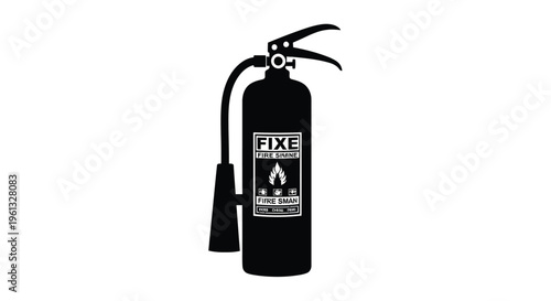 A black silhouette of a fire extinguisher against a white background silhouette