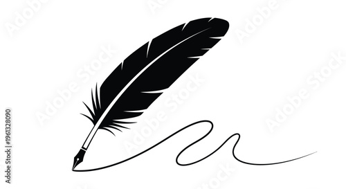 Elegant feather quill with flowing ink a striking silhouette