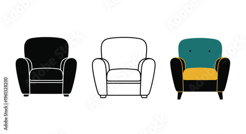 Three armchairs in varying styles including a dark silhouette