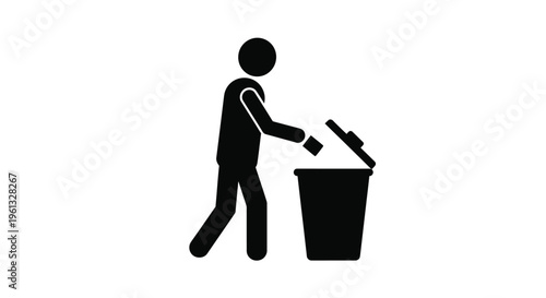 Person discarding trash into a waste receptacle a stark silhouette