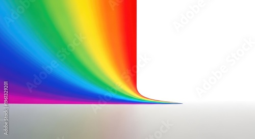 Minimalist abstract background displaying a vivid light spectrum gradient seamlessly transitioning toward a pure, bright empty surface, futuristic, deep, blank