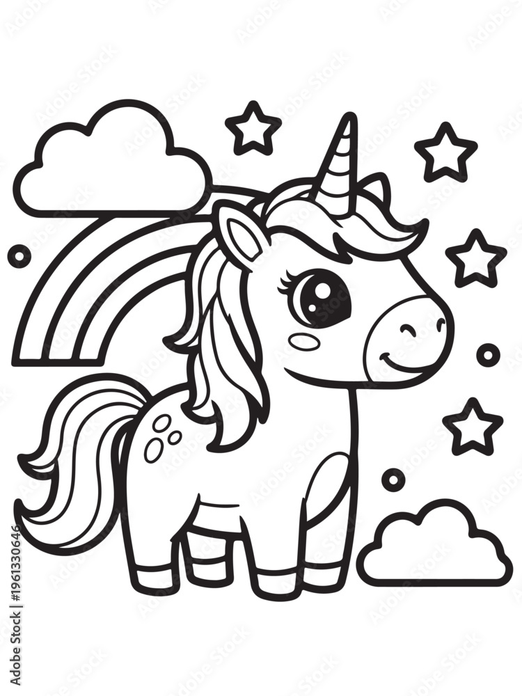 Fototapeta premium Bold cute unicorn coloring page for kids