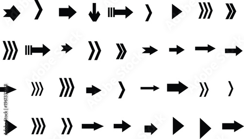 A full assortment of black directional symbols and pointer icons for digital display