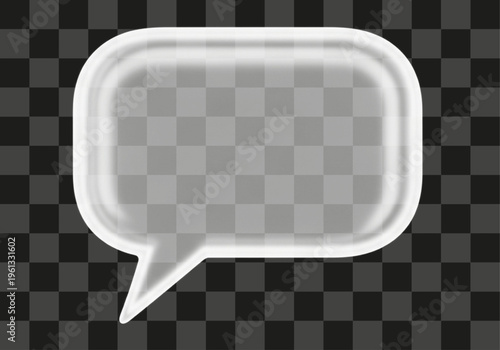 Translucent three dimensional speech bubble graphic with rounded edges and soft light refractions