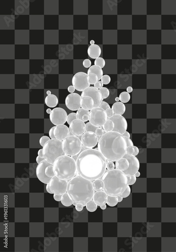 Digital 3D render of transparent spheres showcasing light refraction and delicate volumetric forms