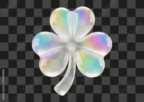 Vibrant iridescent three leaf clover gleaming with soft magical light refraction