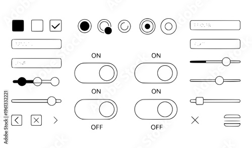 A collection of various toggle switches and interface controls in a simple vector graphic design