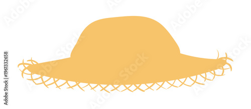 Beachcomber straw hat, yellow sun hat illustration isolated. Beach wear, fashion, Festa Junina festival accessory, summer holidays, vacations, resort. Flat design, clip art element, hand drawn vector