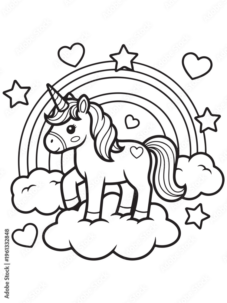 Fototapeta premium Bold cute unicorn coloring page for kids