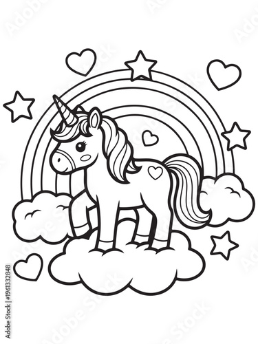 Bold cute unicorn coloring page for kids