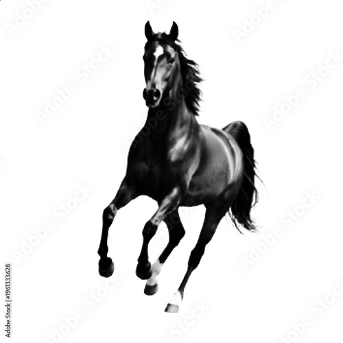 Halftone Running Horse Black and White Dynamic Equine Vector Illustration