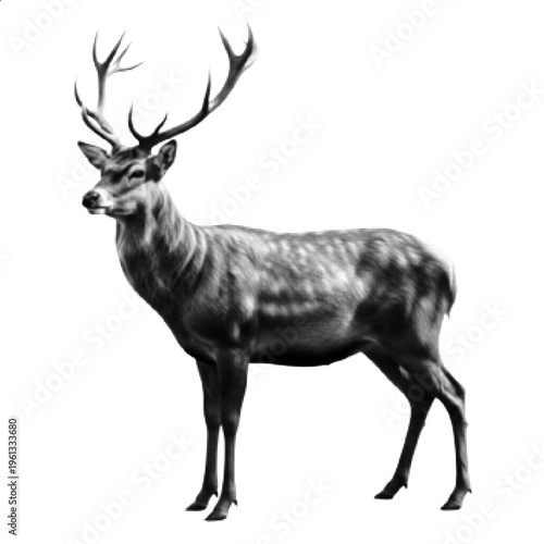 Halftone Deer Side View Black and White Antlers Wildlife Vector Illustration