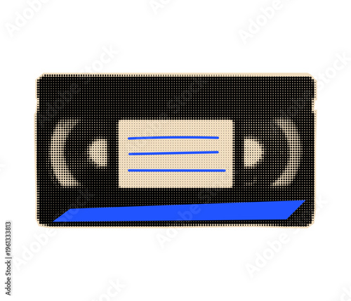 VHS tape halftone cutout sticker.  Pop art element for collage or scrapbook.