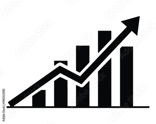 A black and white graph with an upward trend arrow