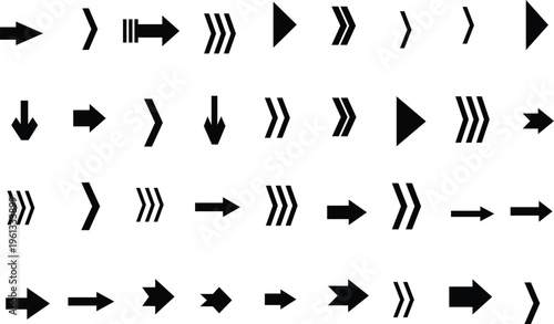 An extensive grid of black arrow elements indicating diverse movement paths on a pure white field