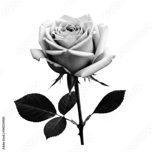 Halftone Rose Flower Black and White Elegant Floral Vector Illustration