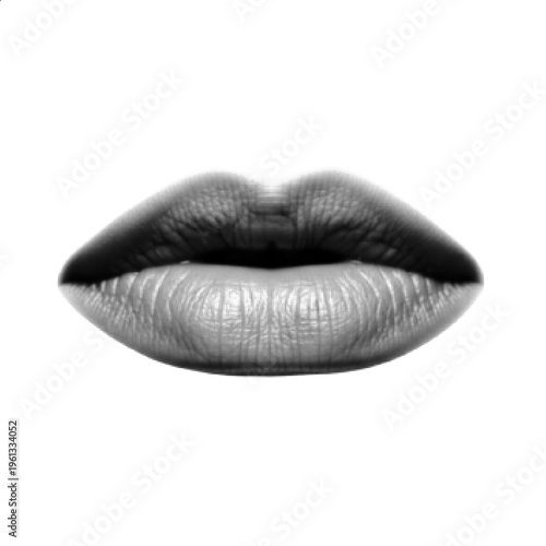 Halftone Lips Close-Up Black and White Sensual Mouth Vector Illustration