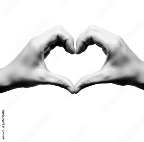 Halftone Hands Forming Heart Shape Black and White Love Concept Illustration