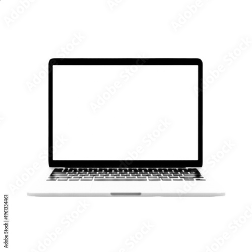 Halftone Laptop Front View Black and White Technology Device Vector Illustration