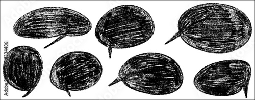 Hand drawn bubble and speech with crayon texture, bubble and speech feel playful, crayon strokes blend with pencil, frame, balloon and doodle details.