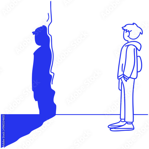 Cartoon Young Boy Shadow Concept Doodle Illustration