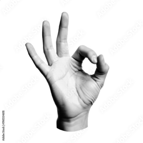 Halftone OK Hand Gesture Black and White Symbolic Hand Sign Illustration