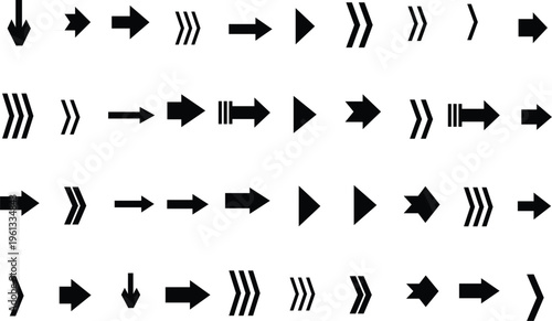 Many bold black arrow indicators organized neatly across a bright white space