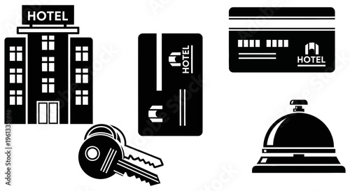 Hotel room booking and amenities illustration