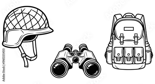 Military helmet binoculars and backpack for outdoor tactical gear