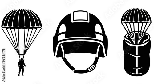 Parachute jump equipment including parachuter, helmet, and barrel