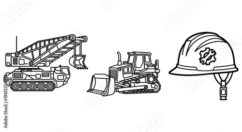 Heavy machinery and safety equipment for construction and excavation projects