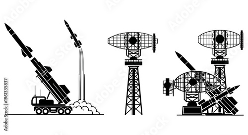 Surface to air missile launchers and radar systems for defense
