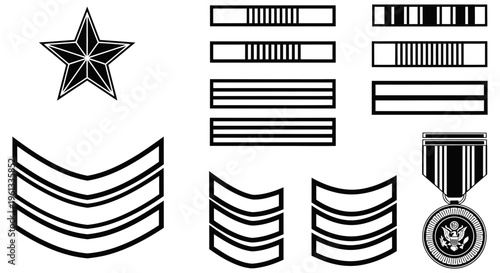 Various military rank insignia and medal designs
