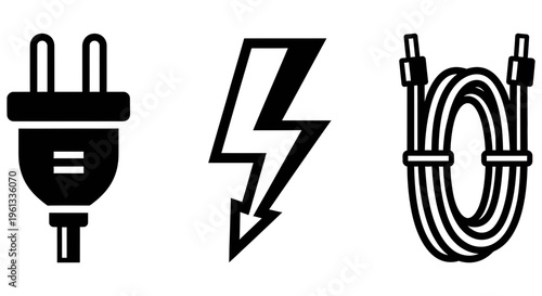 Electric plug and cord with lightning symbol