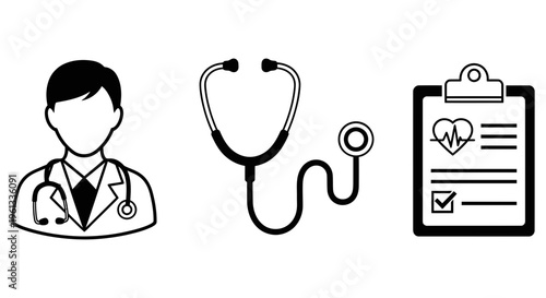 Doctor with stethoscope and clipboard for patient checkup and medical records