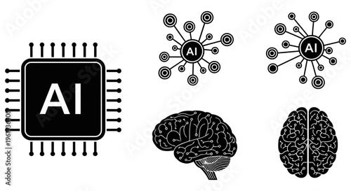 Artificial intelligence concept with brain and microchip illustrations